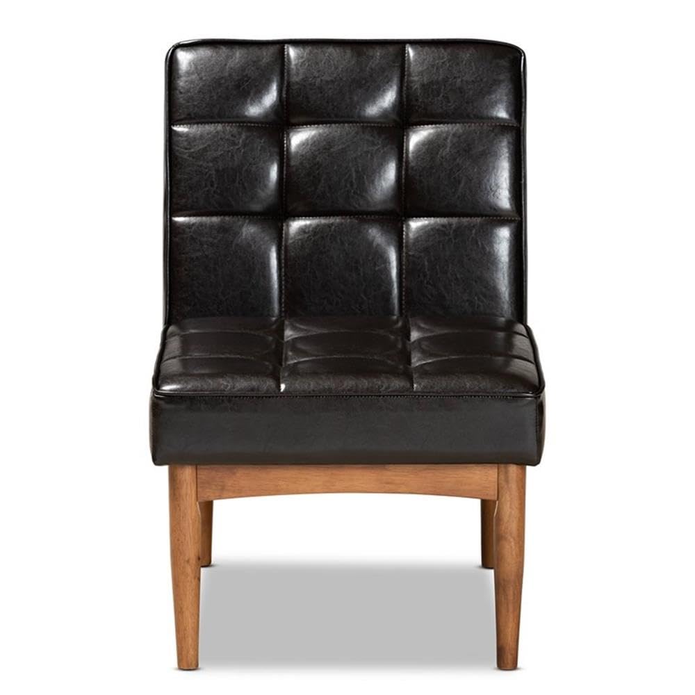 Baxton Studio Sanford Mid-Century Modern Dark Brown Faux Leather Upholstered and Walnut Brown Finished Wood Dining Chair