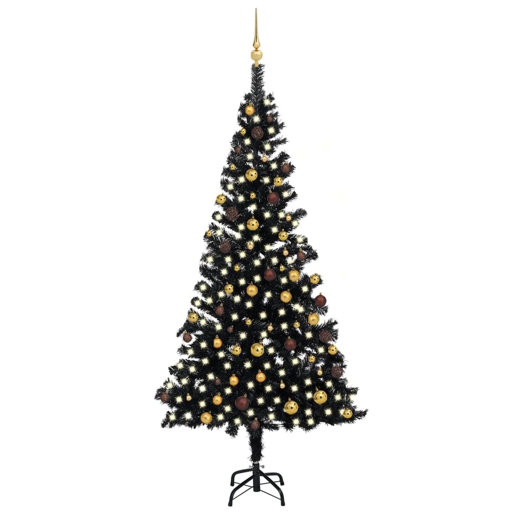 Vidaxl Black Artificial Christmas Tree - Pre-Lit Pvc Tree With Leds & Ball Set, Energy-Efficient, 94.5&quot; Height, 47.2&quot; Diameter, 1300 Tips, Indoor/Outdoor Use