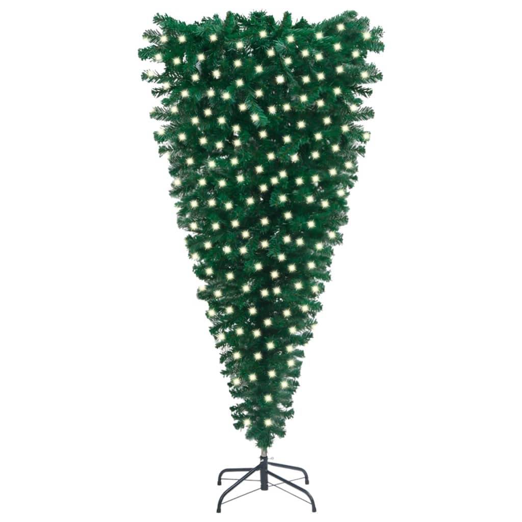 Vidaxl Green Upside-Down Artificial Christmas Tree With Led Lights | Adjustable, Durable Pvc Branches And Steel Stand | Energy-Efficient And Economical Holiday Decor