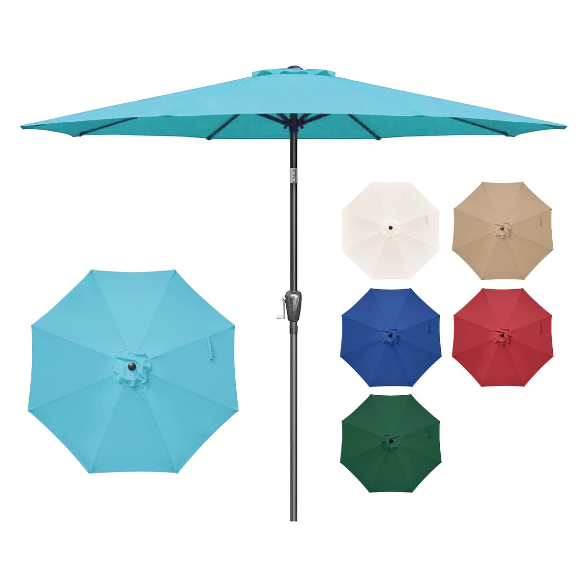Yssoa 9' Patio Umbrella Outdoor Table Market Yard Umbrella With 8 Sturdy Ribs, Turquoise