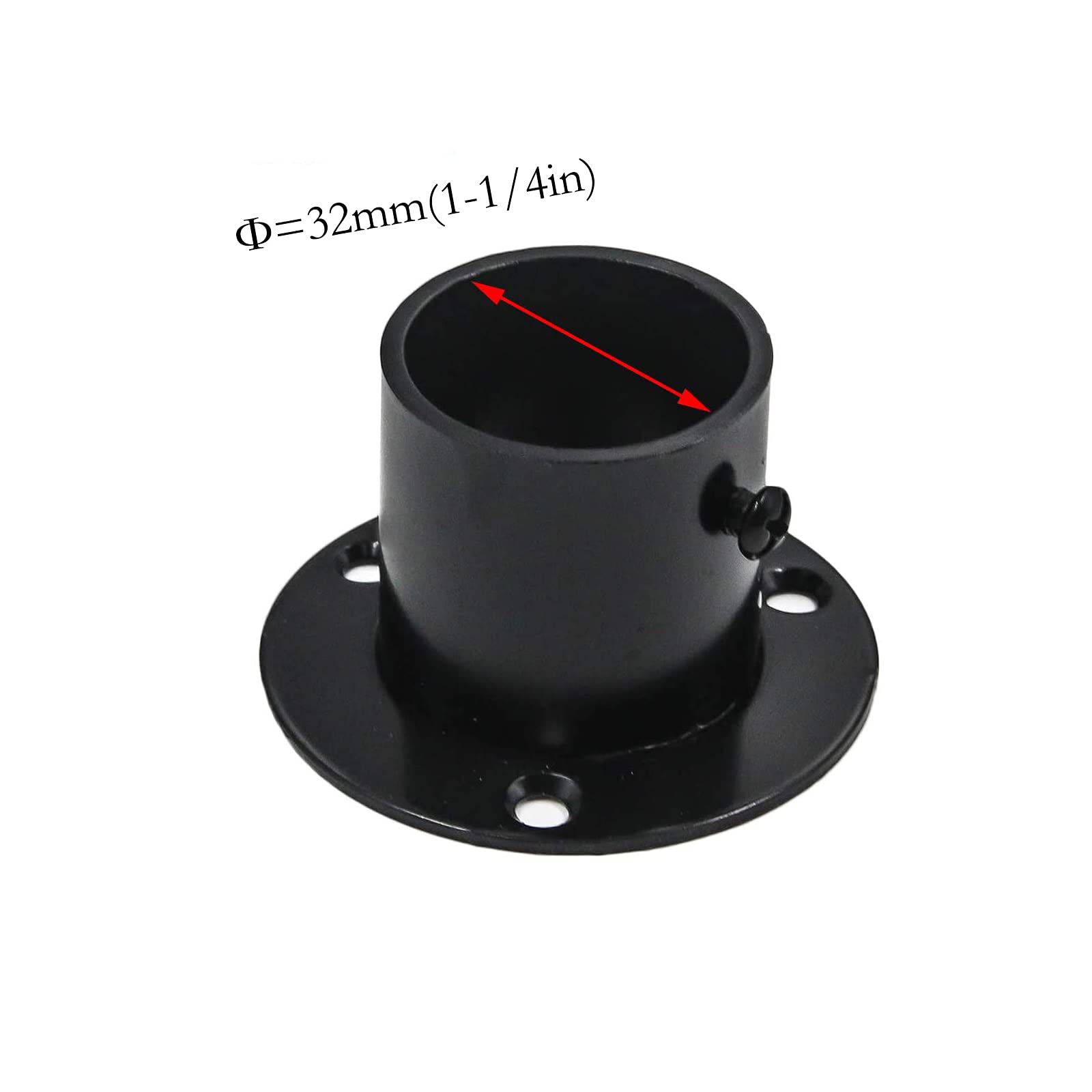 Antrader Stainless Steel Closet Rod Flange Holder Shower Socket Bracket Support, 1-1/4 Inch Dia Matte Black, Pack Of 4