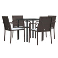 vidaXL 5-Piece Patio Dining Set - Weather-Resistant PE Rattan and Steel Construction, Brown and Cream Color Scheme, Tempered Glass Table & Comfortable Chairs with Cushions
