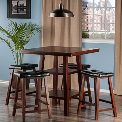 Ergode Wood Perrone High Table Set | Expandable Dining Solution | 2 Stools | Walnut Finish | Space-Saving | 160lbs Weight Limit (94506-VV)