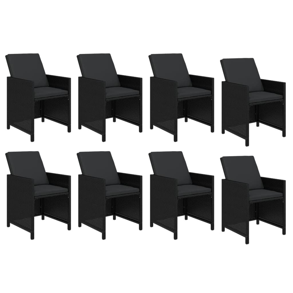 vidaXL Patio Dining Set 9 Piece with Cushions Garden Outdoor Terrace Balcony Table and Chair Seat Seating Furniture Poly Rattan Black