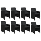 vidaXL Patio Dining Set 9 Piece with Cushions Garden Outdoor Terrace Balcony Table and Chair Seat Seating Furniture Poly Rattan Black