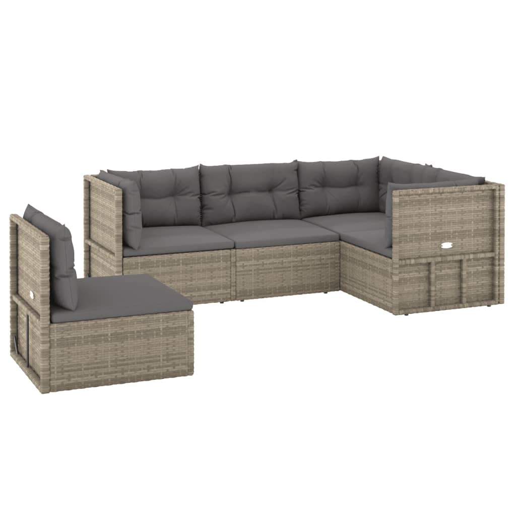 Revera 5-Piece Garden Sofa Set with Cushions in Polyrattan Grey