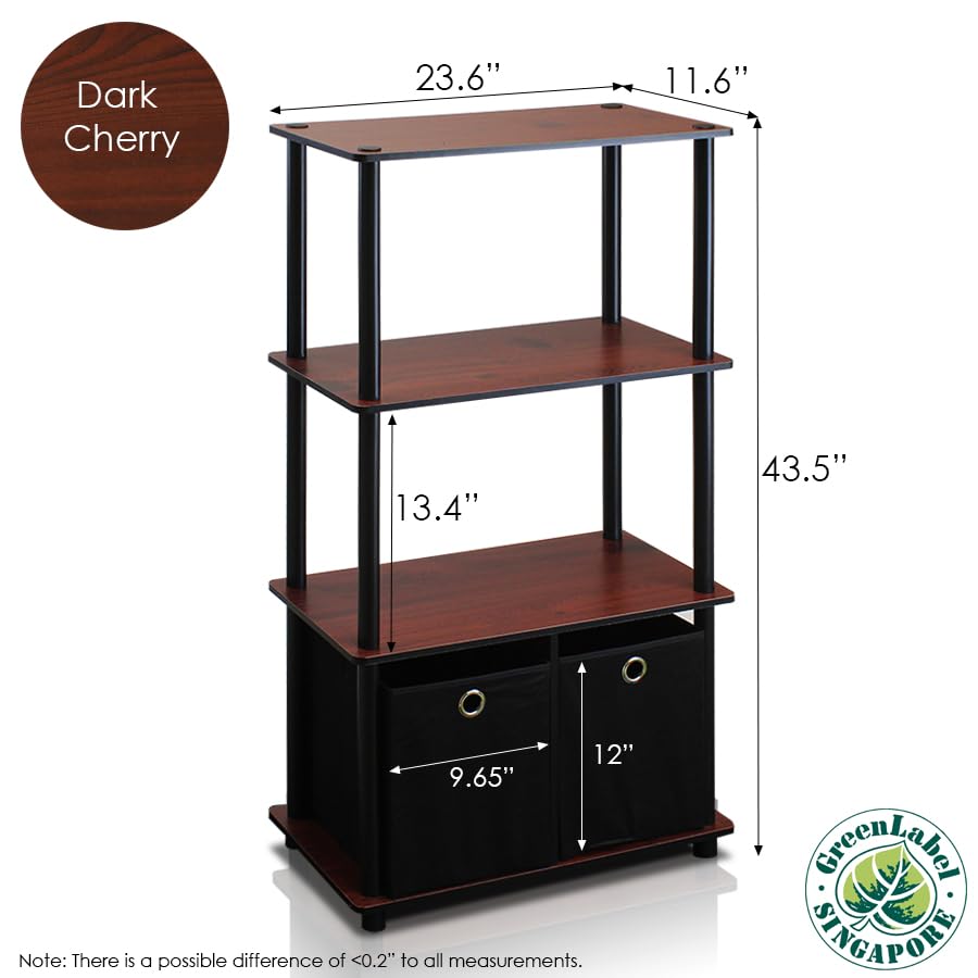 Furinno Go Green 4-Tier Multipurpose Storage Shelf with Bins, Set of 2, Dark Cherry