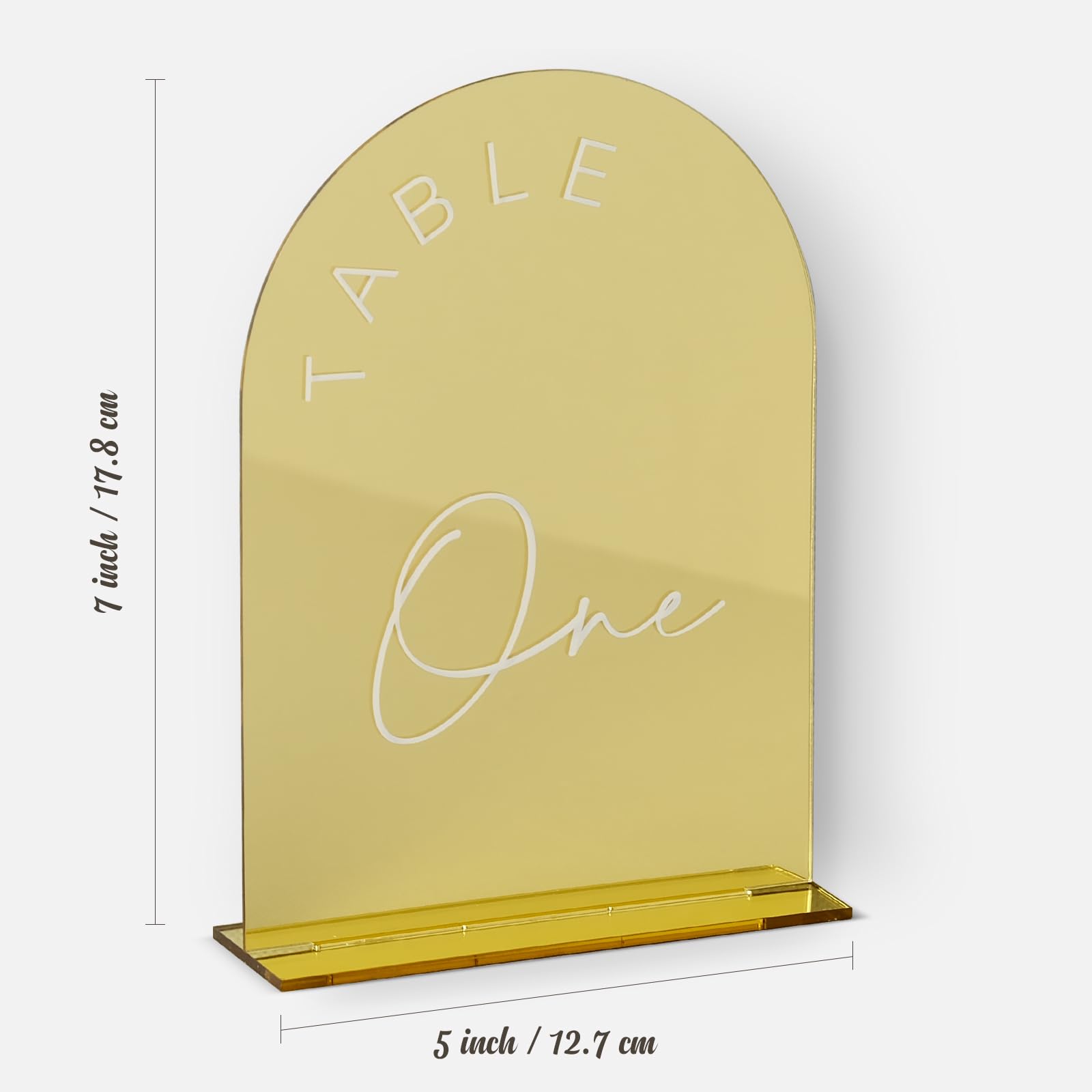 Gold Mirror Arched Wedding Table Numbers With Stands 1-10, 5X7 Inch Acrylic Arch Sign With Holder, Table Number 1-10, 5''X7'')
