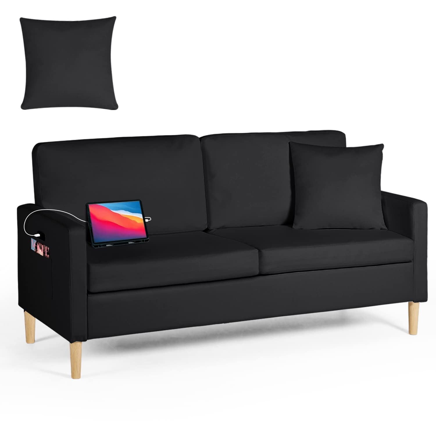 Aileekiss 66' W Loveseat Sofa With 2 Usb Mid Century Modern Love Seats Pu Leather Furniture Tufted Upholstered Love Seat Couch