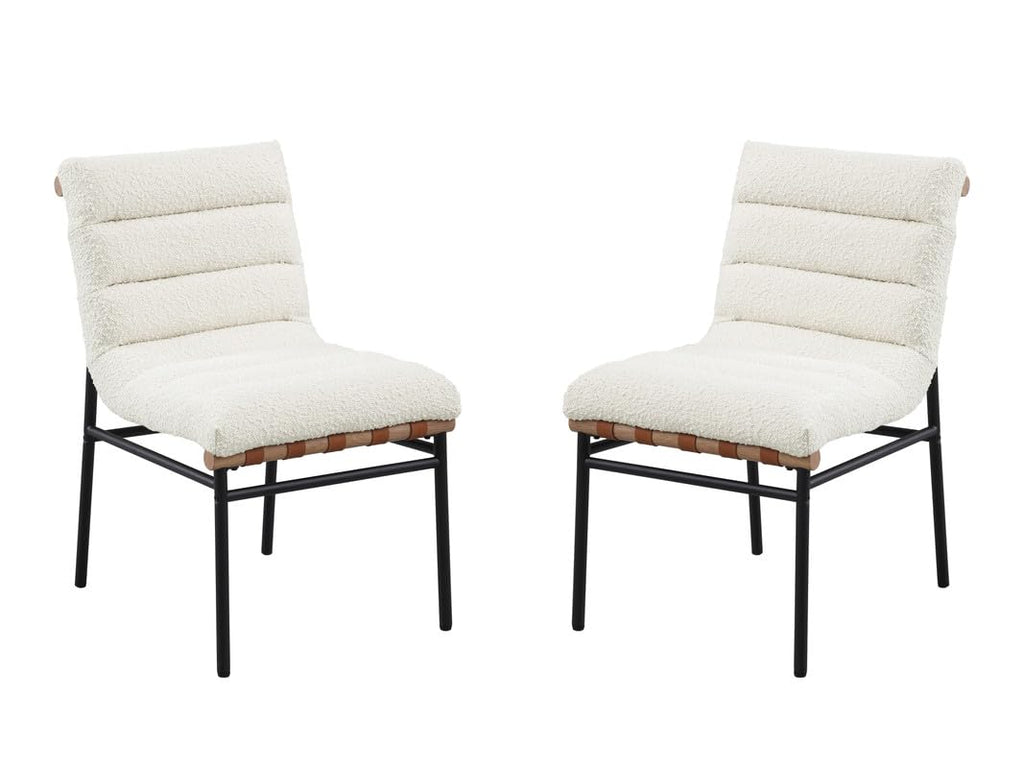 LILOLA LIVING Lahni White Boucle Fabric Set of 2 Dining Chair with Black Iron Legs