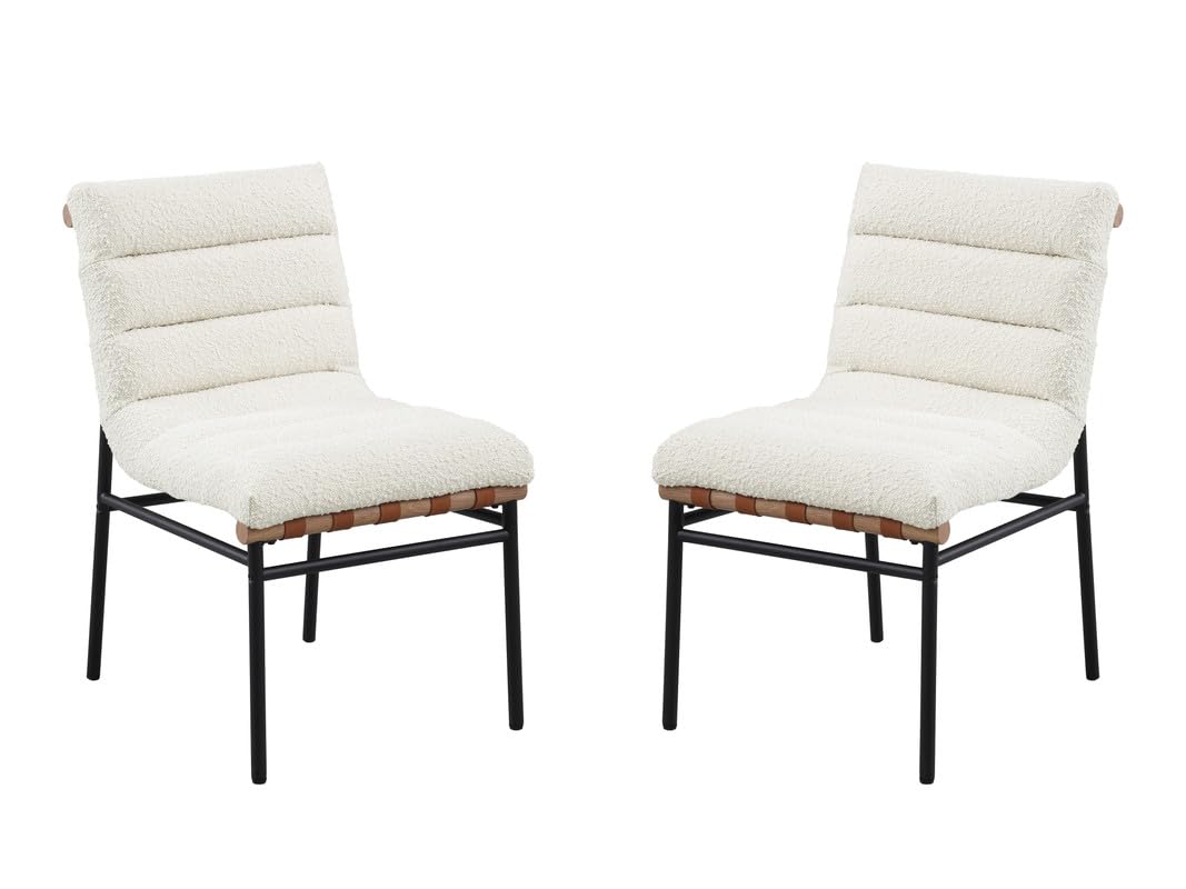 LILOLA LIVING Lahni White Boucle Fabric Set of 2 Dining Chair with Black Iron Legs