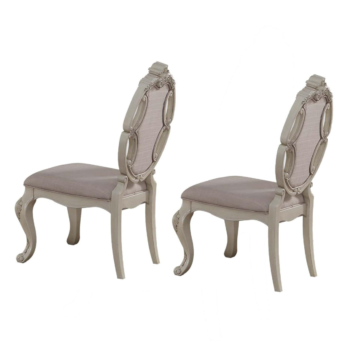 Benjara Fabric Upholstered Wooden Side Chair With Button Tufted Back, Set Of Two, White And Beige