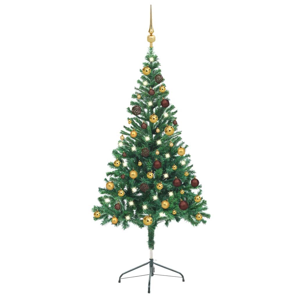 'Vidaxl Artificial Christmas Tree With Led Lights And Decorative Ball Set – Pre-Lit, Reusable, Easy Assembly, Green, Gold And Bronze Balls, Usb Connection