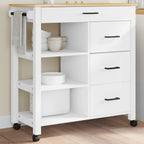 vidaXL Solid Pine Wood Rolling Kitchen Trolley - Vintage White/Honey Wax Finish, Mobile Storage Cart with Drawers/Shelves