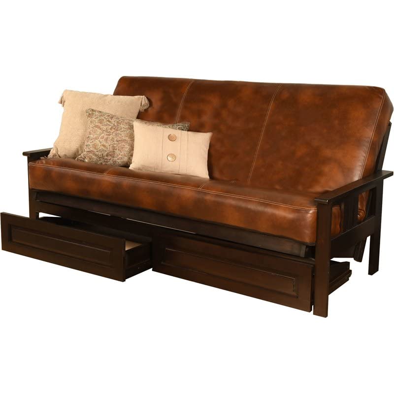 Kodiak Furniture Monterey Espresso Storage Sofa with Brown Faux Leather Mattress