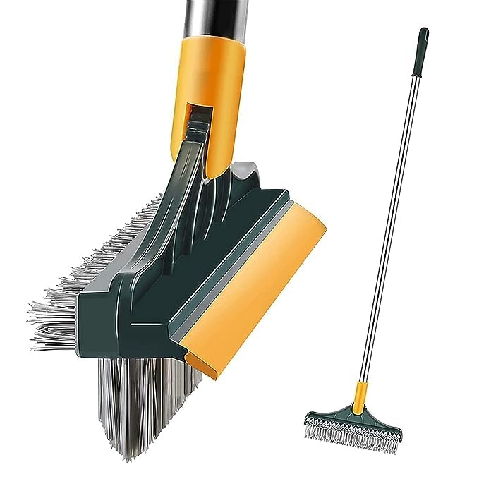 ToyEx 3 in 1 Bathroom Cleaning Brush with Wiper and Squeegees, Tiles Cleaning Brush with Long Handle Tile Cleaner Brush Bathroom