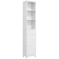 HOMCOM Bathroom Storage Cabinet, Free Standing Bathroom Storage Unit, Tall Linen Tower with 3-Tier Shelves and Drawer, White