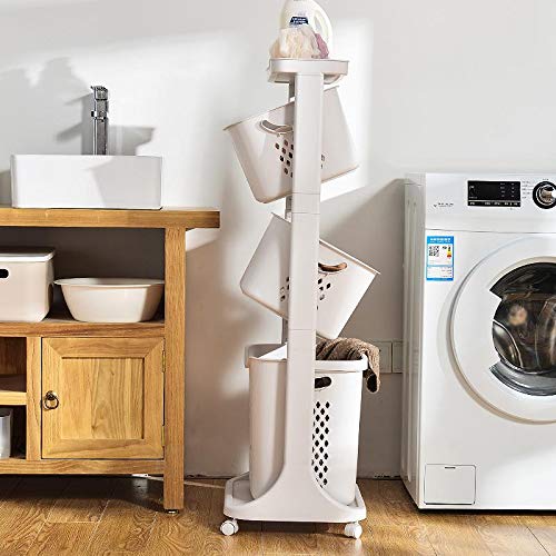 Manskskim Bathroom Laundry Basket 3 Layer Clothes Storage Basket Household Kitchen Shelf Fruit Stand Bathroom Simple Storage She