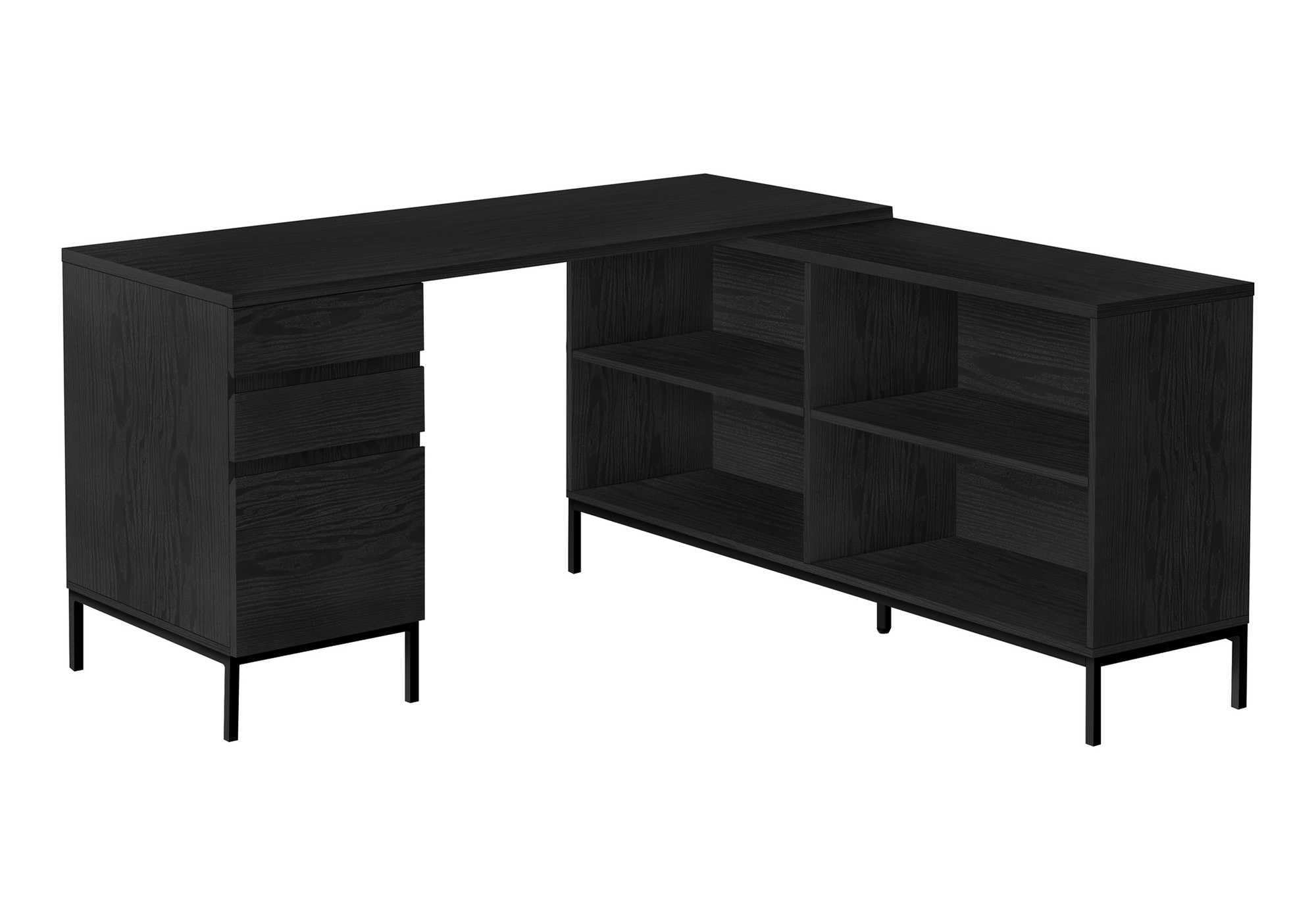 Monarch Specialties 7493 Computer Desk, Home Office, Corner, Storage Drawers, 60' Shape, Work, Laptop, Metal, Laminate, Black, Contemporary, Modern Desk-60 L Oak, 60' L x 60' W x 31' H