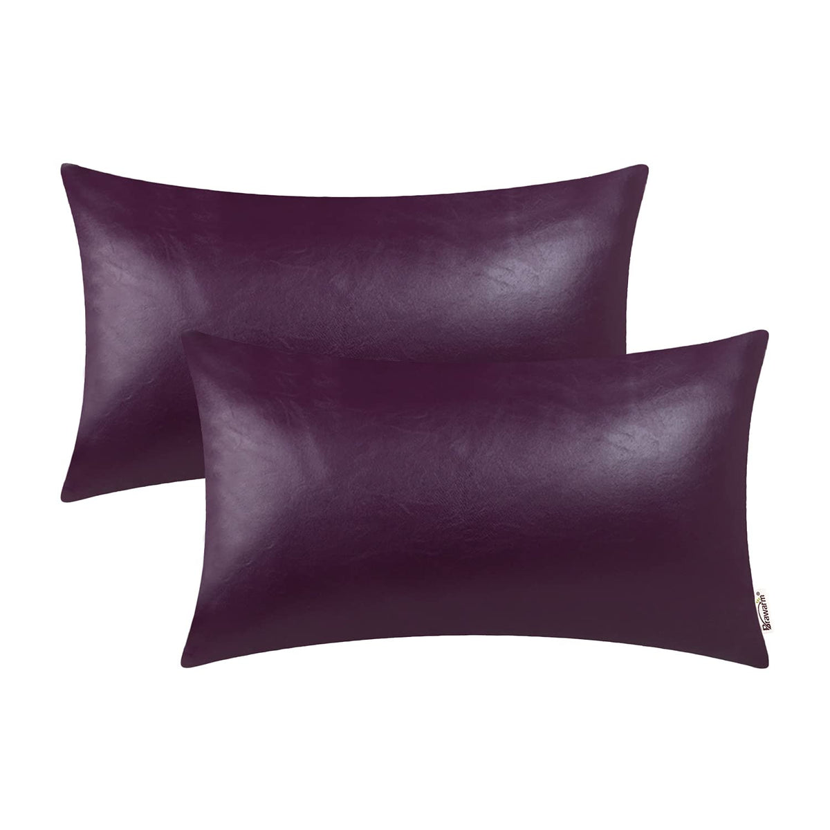 Brawarm Faux Leather Throw Pillow Covers 12 X 20 Inches - Purple Leather Lumbar Pilow Covers Pack Of 2, Solid Dyed Leather Pillo