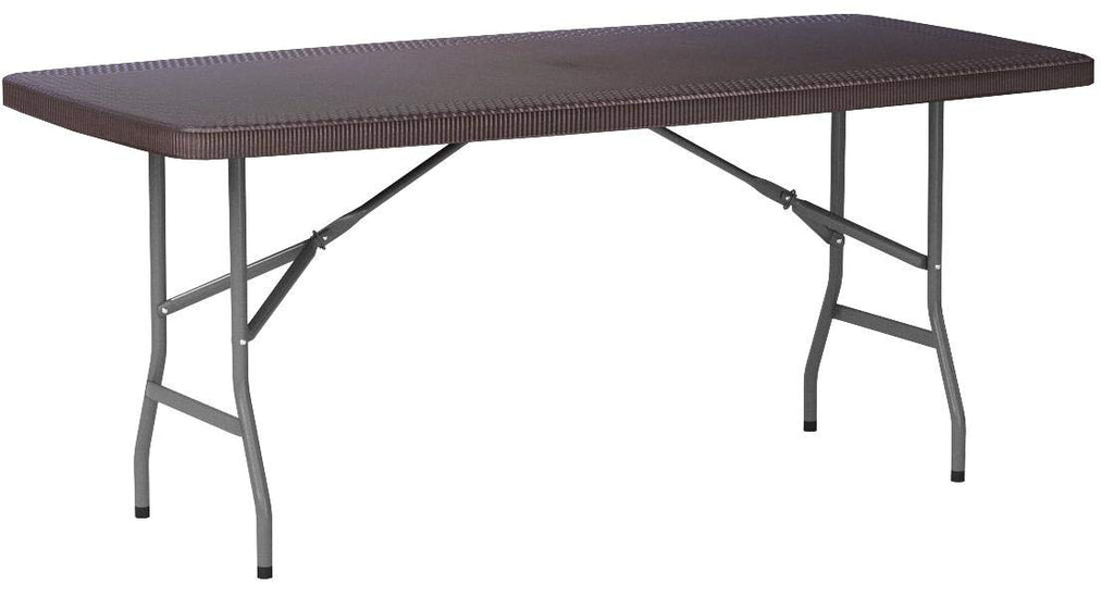 Flash Furniture Elon 5.62-Foot Brown Rattan Indoor-Outdoor Plastic Folding Table with Umbrella Hole