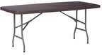 Flash Furniture Elon 5.62-Foot Brown Rattan Indoor-Outdoor Plastic Folding Table with Umbrella Hole