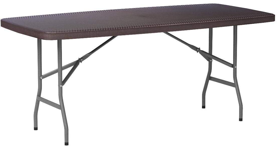 Flash Furniture Elon 5.62-Foot Brown Rattan Indoor-Outdoor Plastic Folding Table with Umbrella Hole