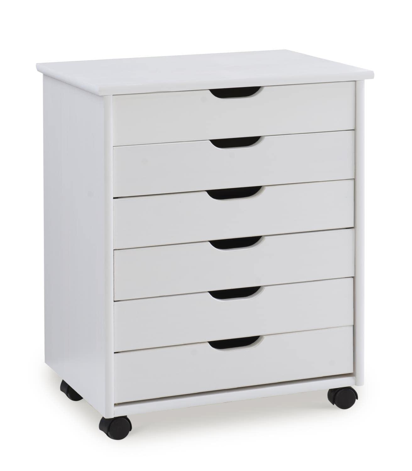 Cary Six Drawer Wide Roll Cart, White Wash