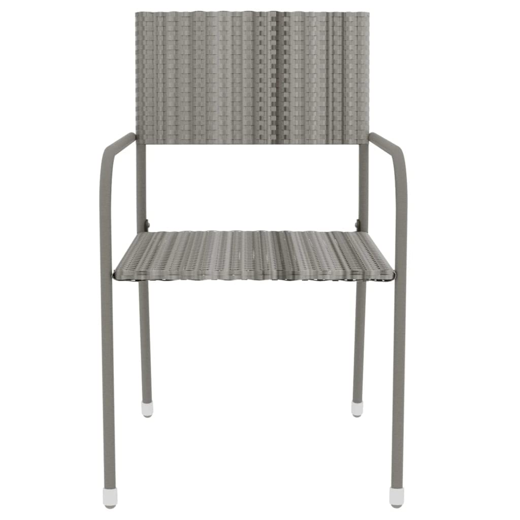 vidaXL 3 Piece Patio Dining Set - Poly Rattan Outdoor Furniture with Round Table and Stackable Chairs - Gray