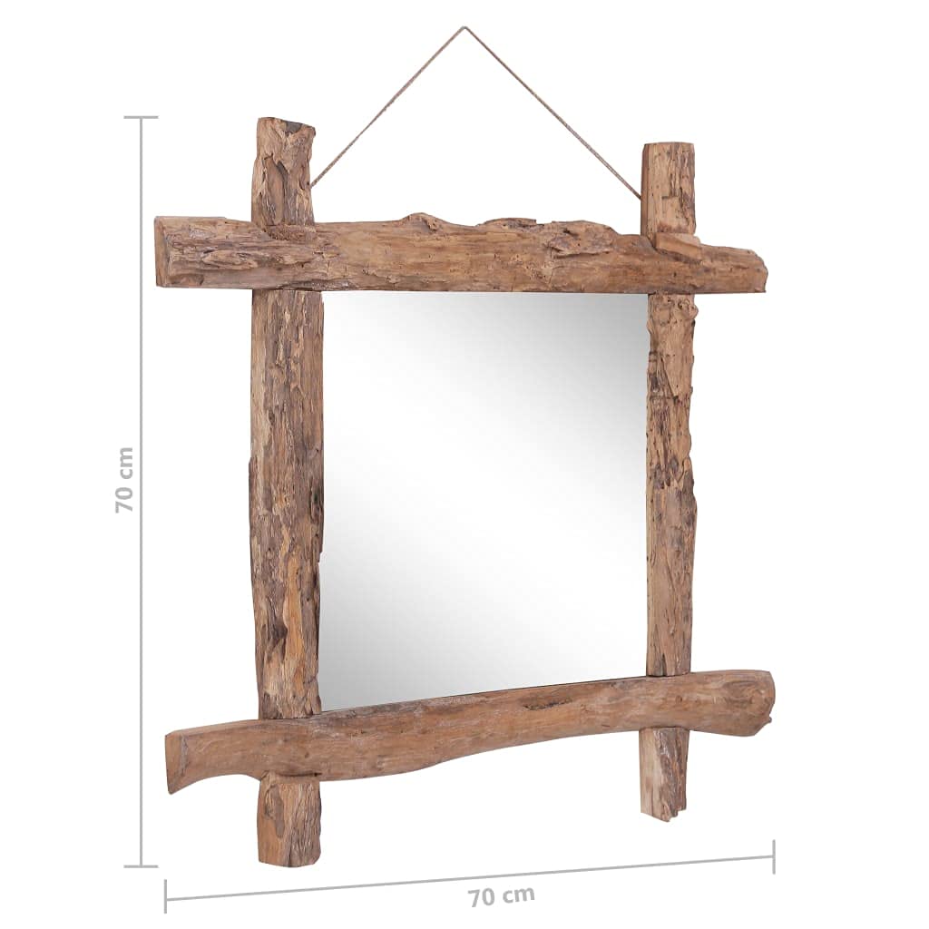 Vidaxl Log Mirror, Square, Natural Solid Reclaimed Wood Wall-Mounted Dresser, Rustic Style, Polished And Lacquered