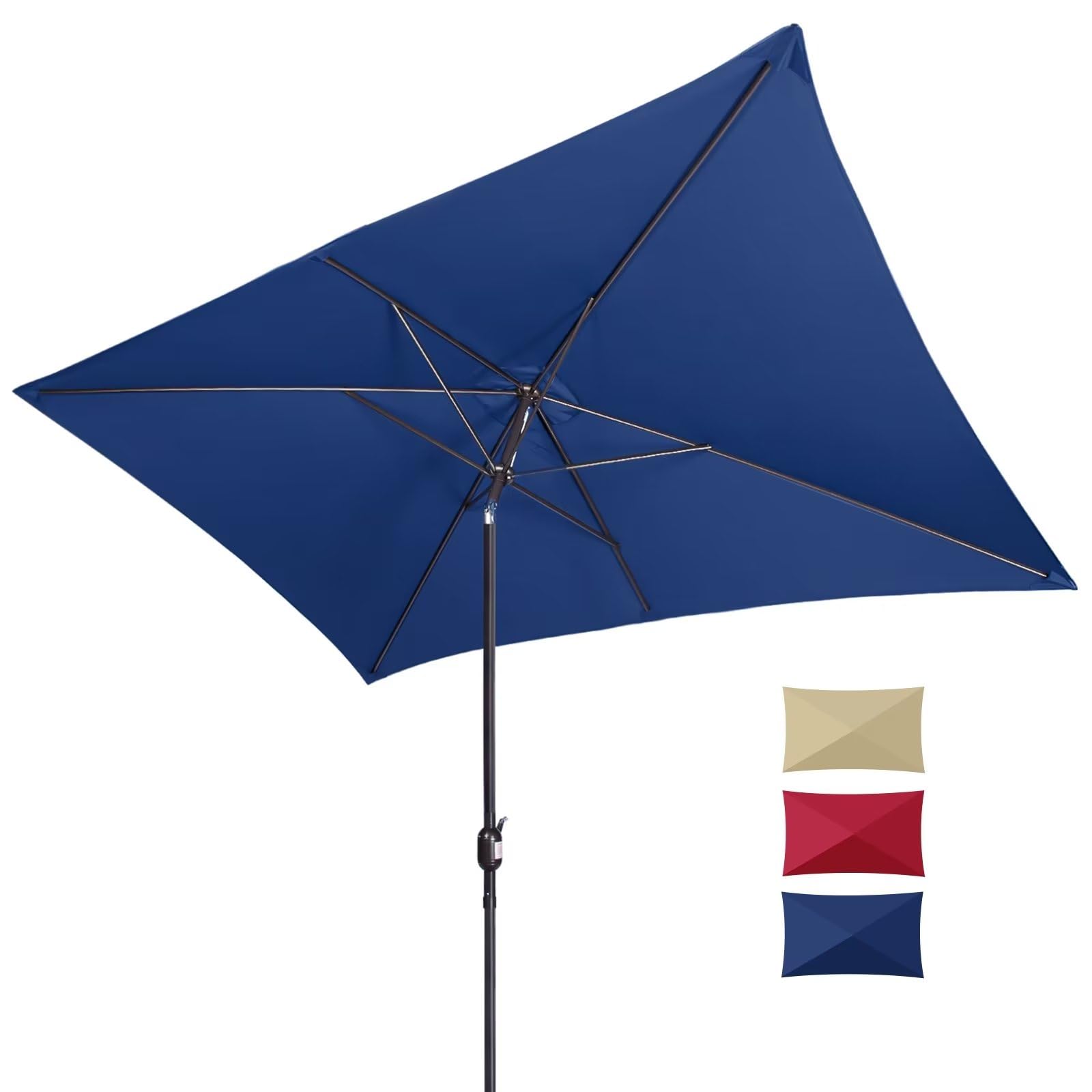 Funsite 6.5X10Ft Rectangular Patio Umbrella, Outdoor Market Table Umbrellas With Heavy Duty Pole, Uv Protect Umbrella With Push