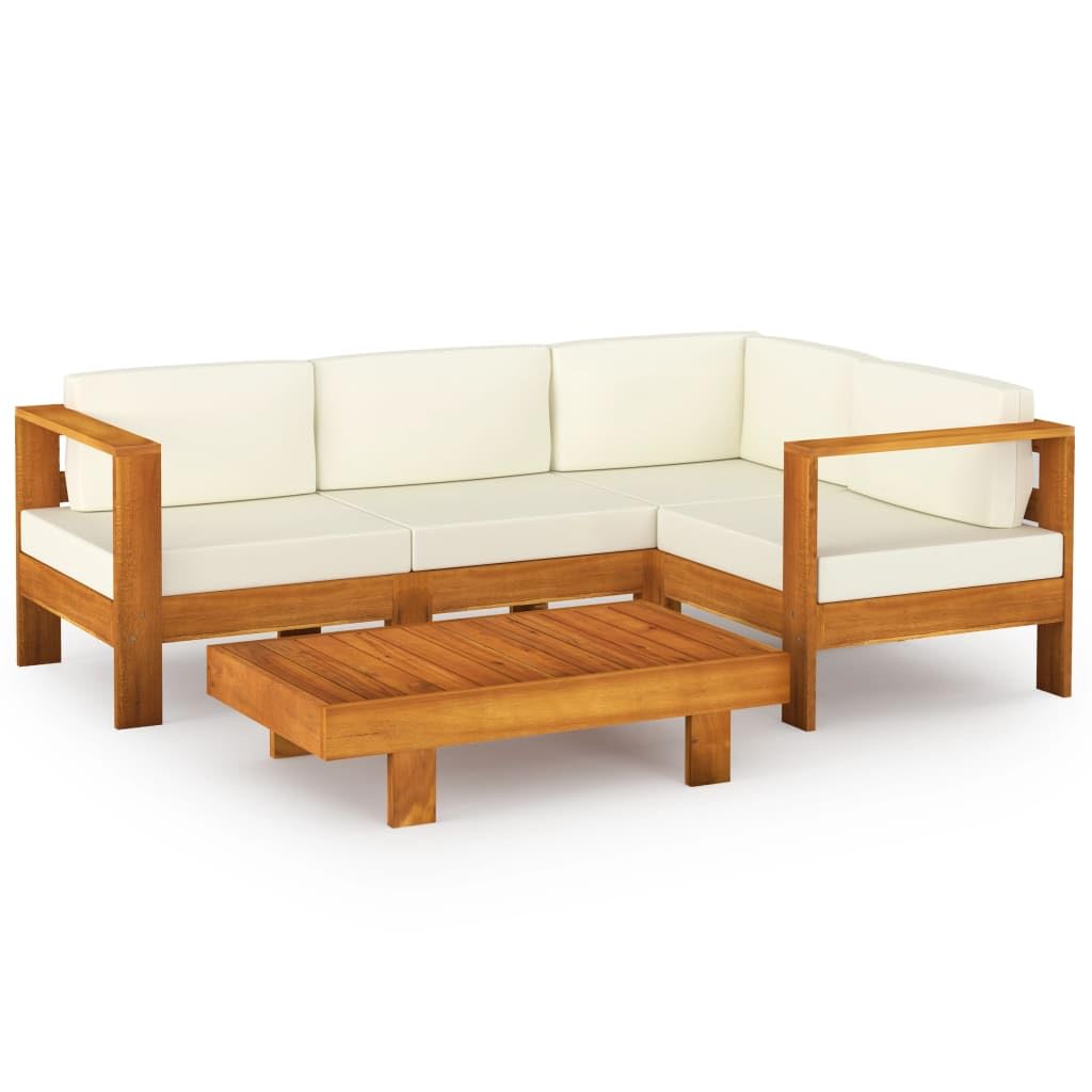 vidaXL- Patio Lounge Set, 9-Piece Outdoor Furniture Set with Cream White Cushions, Solid Acacia Wood, Includes Middle & Corner Sofas, Table & Bench, Easy Assembly, Ideal for Garden/Patio/Balcony