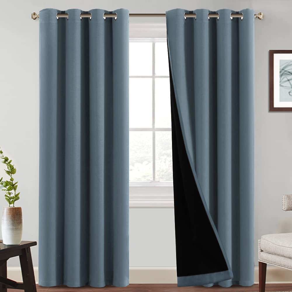 Princedeco 100% Blackout Curtains For Bedroom Grommet Top Sound Proof Drapes With Black Backing Full Light Blocking Panels For P