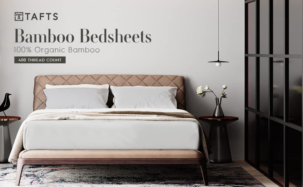 Tafts Bamboo Sheets Queen Size Bed Sheets 5 Piece Set, Pure 100% Organic Bamboo, 17” Deep Pockets - Luxuriously Soft, Silky Smooth, Cooling, Double Stitched, Lifetime Quality Guarantee (Lt Grey)