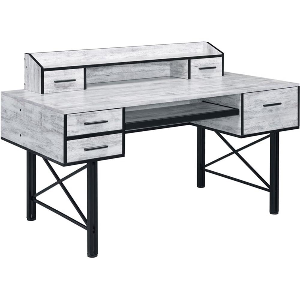 Acme Safea Wooden Storage Computer Desk in Antique White and Black