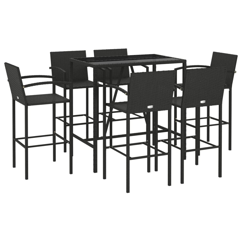 vidaXL Patio Bar Set 7 Piece, Outdoor Patio Wicker Set Bar Height Chair, Bar Table and Chair Set for Balcony Backyard Porch, Black Poly Rattan