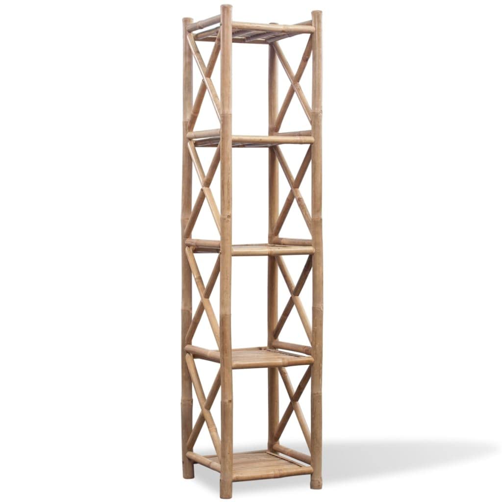 vidaXL Authentic Bamboo 5-Tier Shelf Square - Compact and Versatile Freestanding Shelf for Living Room/Bathroom/Patio - 13.8" x 13.8" x 59.8"