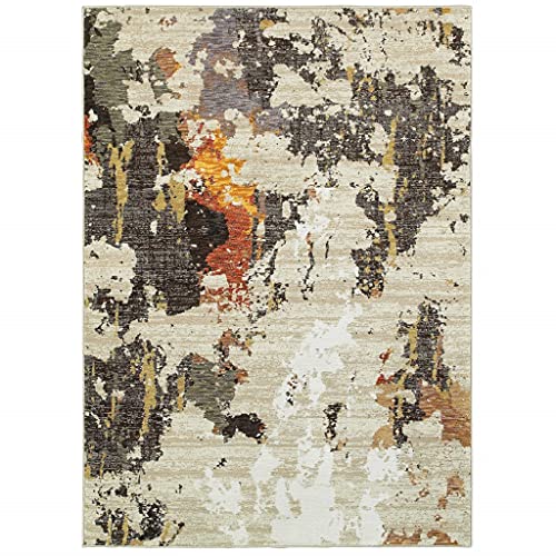 HomeRoots Nylon, Polypropylene 7’ x 10’ Abstract Weathered Beige and Gray Indoor Area Rug