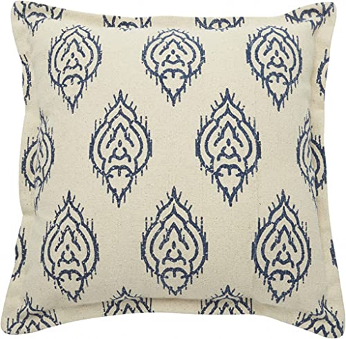 HomeRoots 100% Cotton Indigo and Beige Medallion Throw Pillow