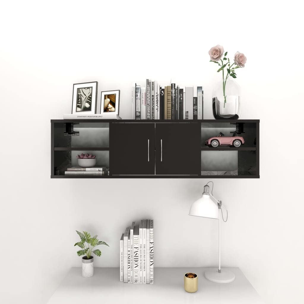 vidaXL Wall Shelf High Gloss Black 40.2&quot;x12&quot;x11.4&quot; Chipboard