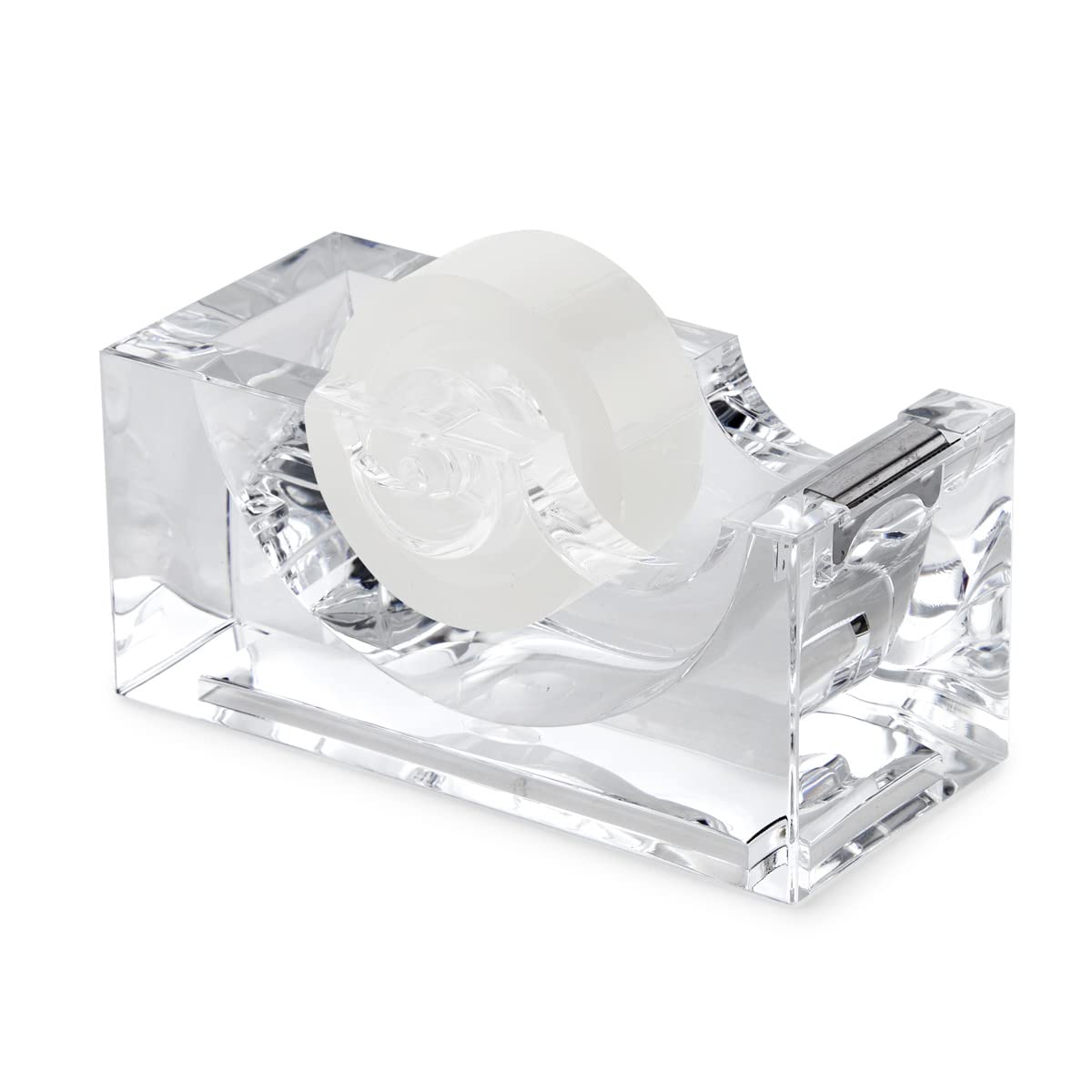 Huang Acrylic Clear Block Tape Dispenser, Modern Design, Crystal Clear Construction, Perfect For Home Or Office