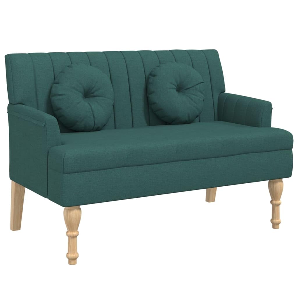 vidaXL Dark Green Fabric Bench: Modern Style Seat with Cushions, Sturdy Plywood Frame, Solid Rubberwood Feet - Ideal for Office, Living Room, Lounge Area