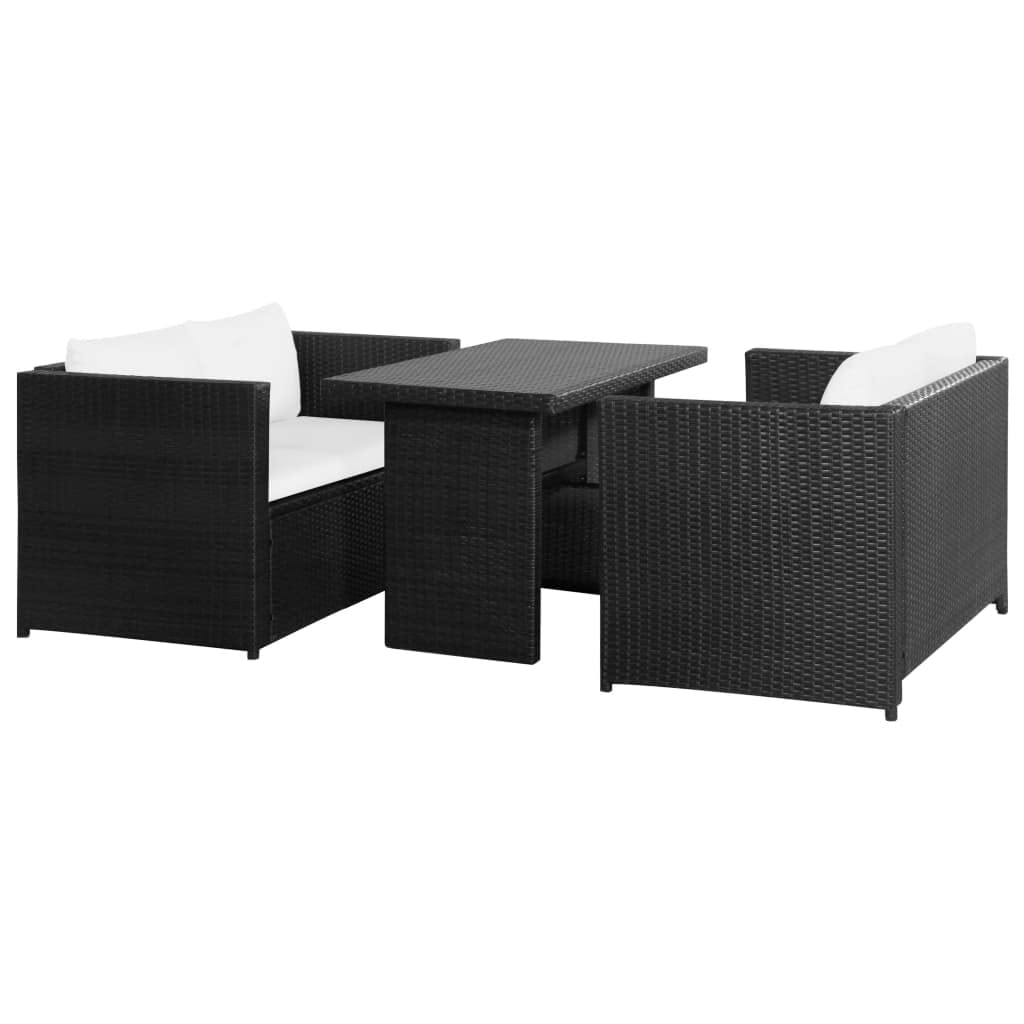 FAMIROSA 3 Piece Garden Lounge Set with Cushions Poly Rattan BlackE