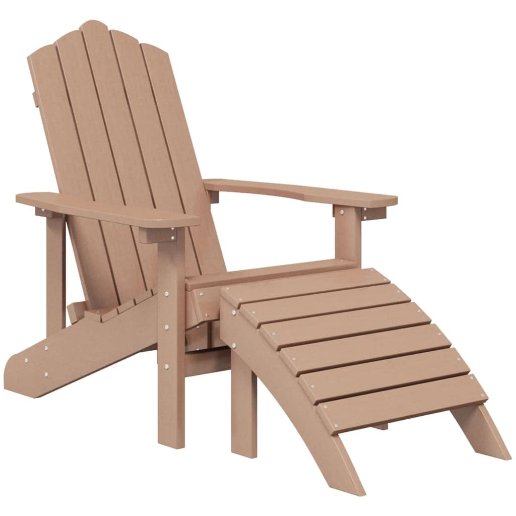 Vidaxl Patio Adirondack Chair With Detachable Footstool - Weather-Resistant, Low-Maintenance Hdpe Material - Brown