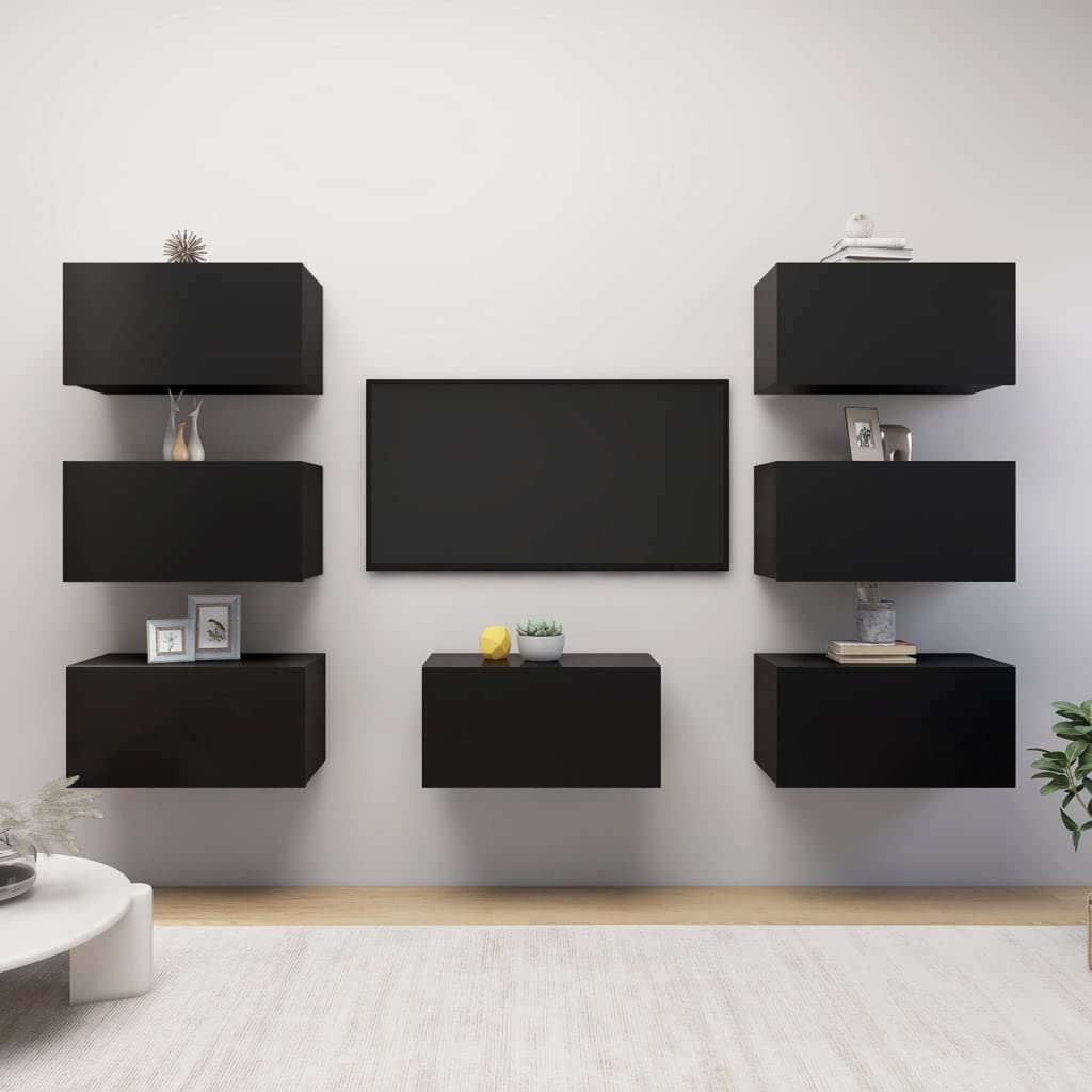 vidaXL 7X TV Cabinets TV Stand HiFi Unit Stereo Plasma Cabinet Entertainment Center Living Room Home Interior Black Engineered Wood