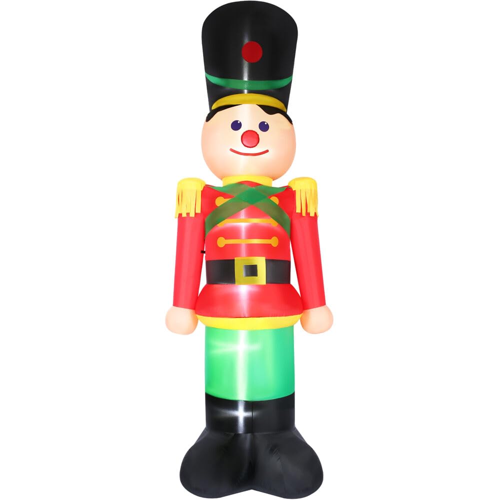 Fraser Hill Farm 12-Ft. Tall Nutcracker Blow Up Inflatable With Lights, Outdoor Christmas Inflatable Decoration For Lawn And Yard, Giant Festive Holiday Decor