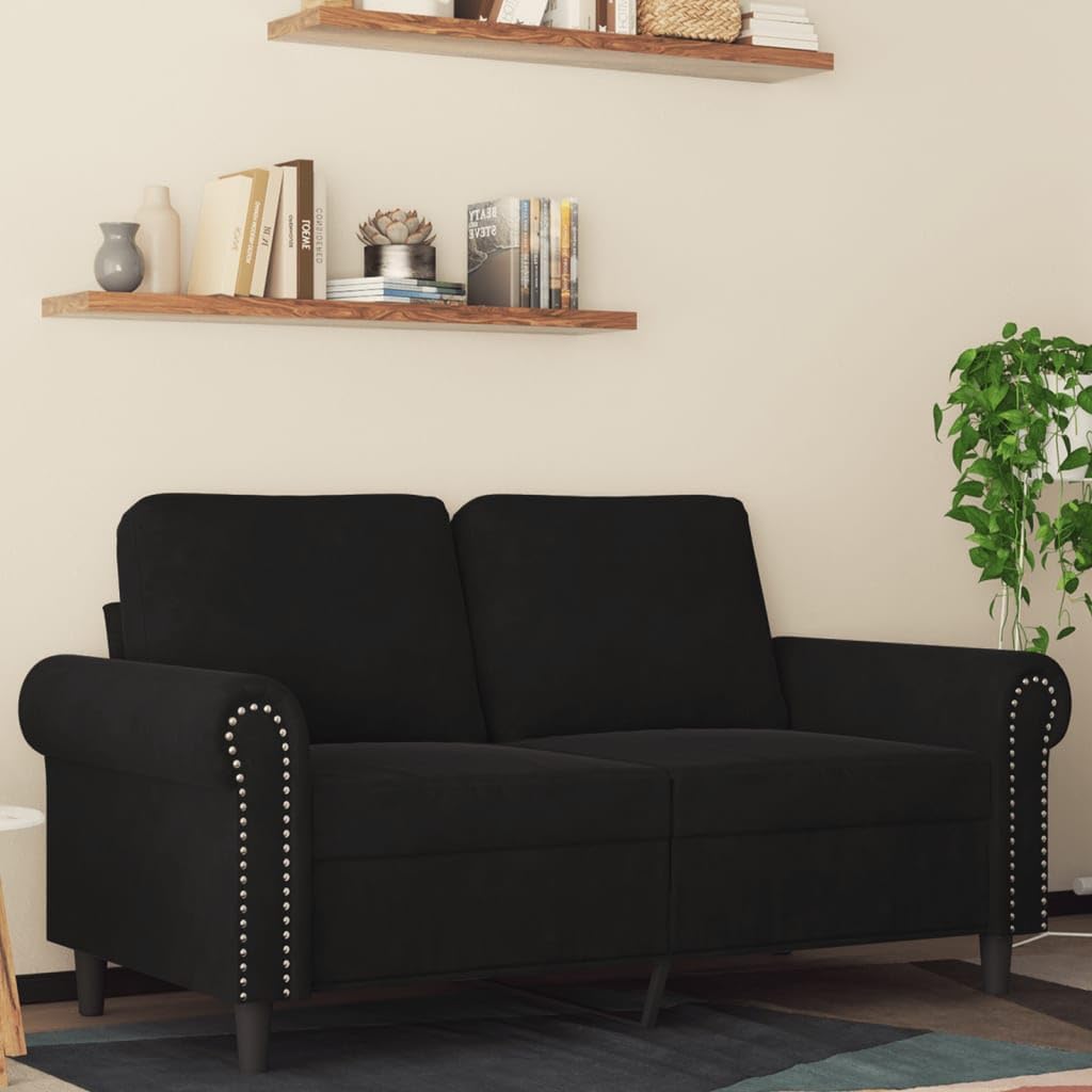 vidaXL 2-Seater Sofa in Luxurious Black Velvet with Metal Frame - Comfortable Foam Filling; Chic, Modern Design for Living Room or Office Lounge