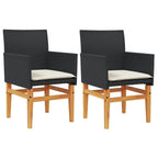 vidaXL Patio Chairs with Cushions - Modern Black Poly Rattan & Solid Wood - Comfortable Outdoor Seating for Patio/Garden - Set of 2
