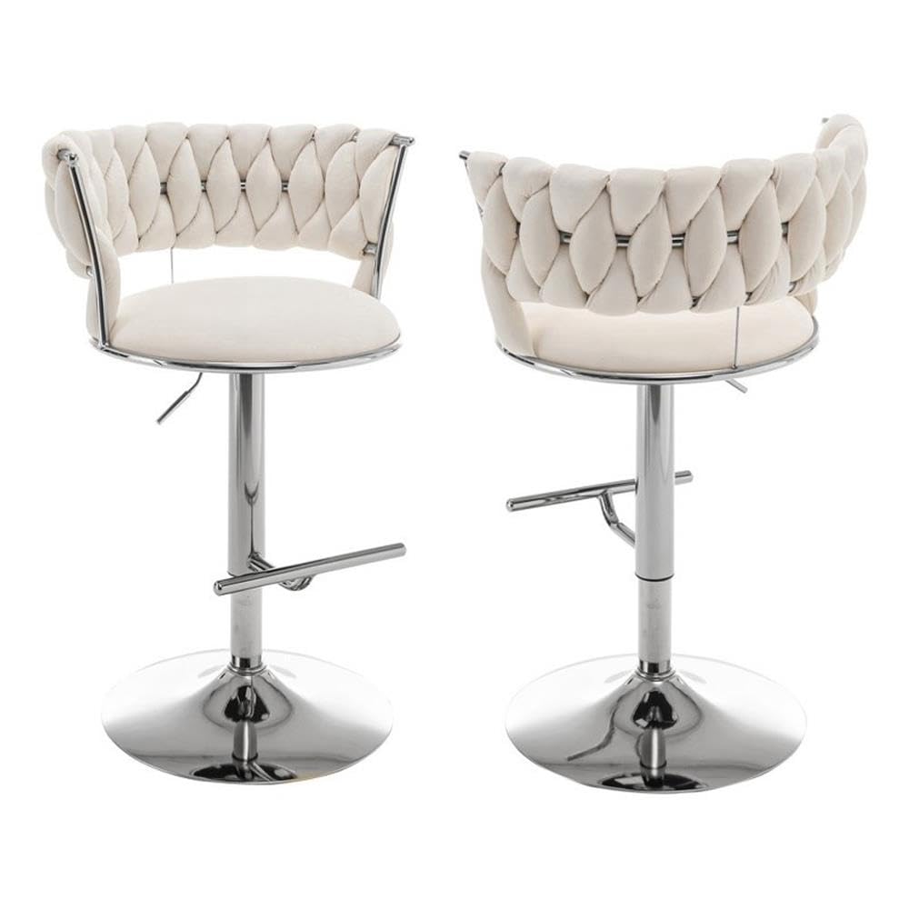 Best Quality Furniture Adjustable Cream Velvet Barstools With Chrome (Set Of 2)