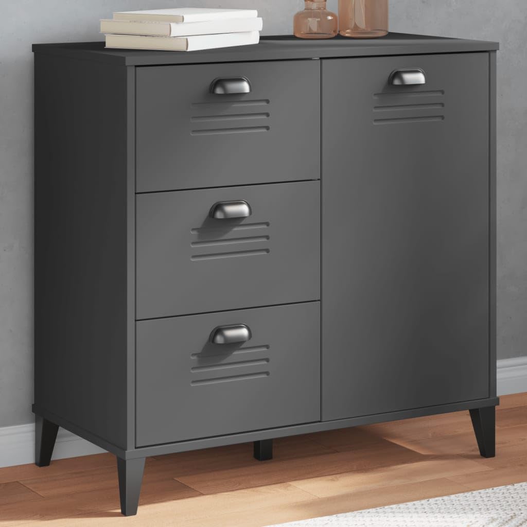 vidaXL Sideboard/Storage Buffet Side Cabinet - Engineered Wood, Anthracite Gray, 4 Handles, Industrial, 31.5x15.7x31.5
